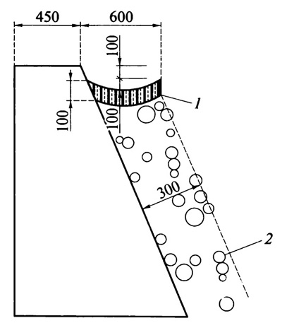 Рис. 5.23. Водоотводящая канавка: 1 — водоотводящий лоток из бетона или глины; 2 — дренажный материал (щебень)