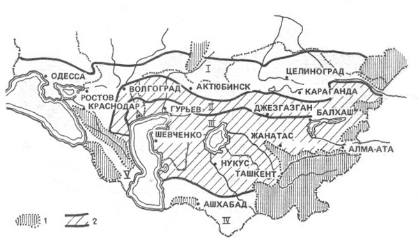 Схема физико-географического районирования юга СССР (по Милькову)
