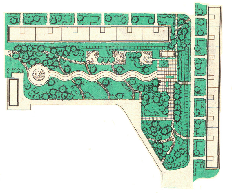 Пример озеленения участка жилого дома. Автор Т. И. Вольфтруб