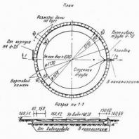 Конструктивный разрез и план круглого плескательного бассейна