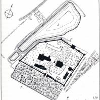 План Новодевичьего монастыря: 1 — сады внутри монастырских стен; 2 — пруды; 3 — кладбище