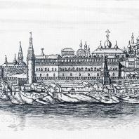 Верхний набережный сад Кремля. Гравюра П. Пикарта по рисунку И. Бликлянда 1707—1708 ГГ.