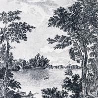 Гатчина. Большой дворец и озеро в парке. Гравюра Галактионова с рисунка С. Щедрина