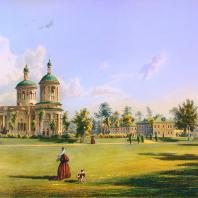 Кузьминки. Вид церкви. Из альбома «Виды села Влахернского» (1841 г.)