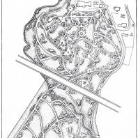 План парка Дендрарий: 1 — «Танцовщица», 2 — бассейны с водными растениями, 3 — большой фонтан, 4 — павильоны-перголы, 5 — пергола, 6 — беседка-пергола