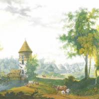 Пейзаж долины Славянки. Гравюра И. Ческого с картины С. Щедрина